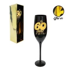 Flute Champagne Anniversaire 60 Aine Noire Effet Or