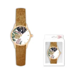 Montre Bracelet Velours Imprimé Beige
