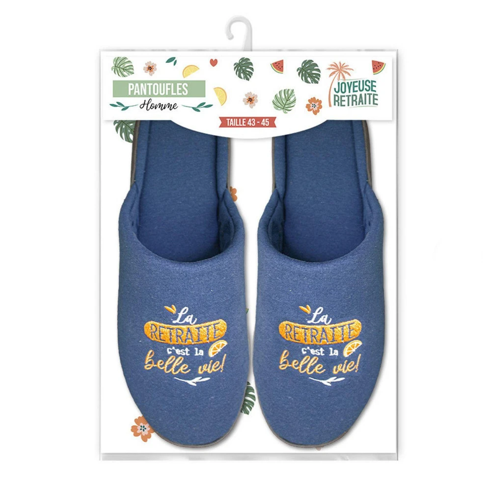 Pantoufles Retraite Bleu C'est La Belle Vie ! T 43 - 45 2 Pantoufles Retraite Bleu C'est La Belle Vie ! T 43 - 45 – Image 2