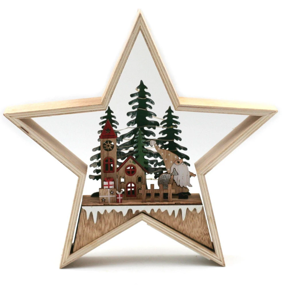 Village Et Cadeaux - Déco De Noël Étoile En Bois Lumineux 25 Cm 2 Village Et Cadeaux - Déco De Noël Étoile En Bois Lumineux 25 Cm – Image 2