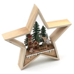 Village Et Cadeaux - Déco De Noël Étoile En Bois Lumineux 25 Cm