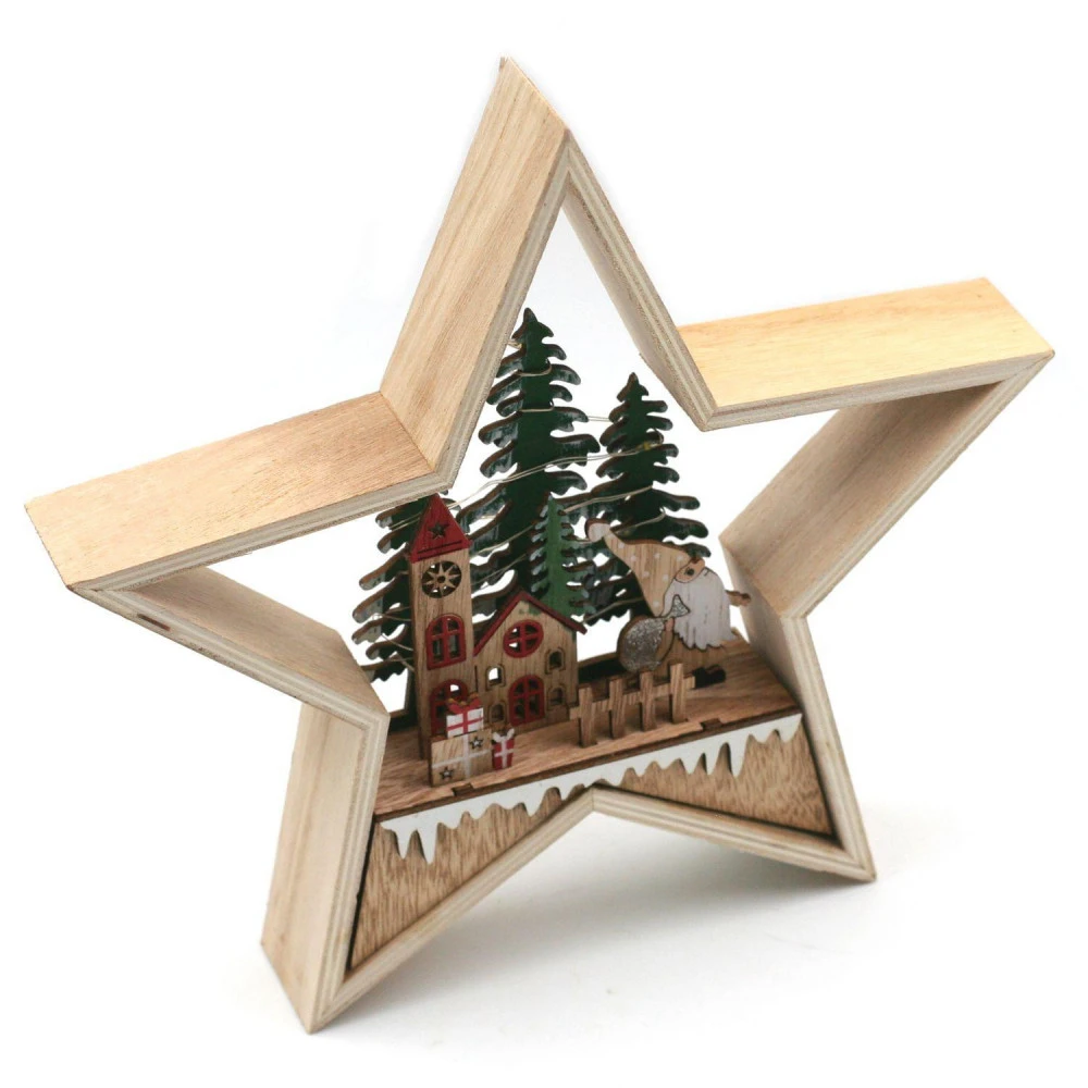 Village Et Cadeaux - Déco De Noël Étoile En Bois Lumineux 25 Cm 1 Village Et Cadeaux - Déco De Noël Étoile En Bois Lumineux 25 Cm