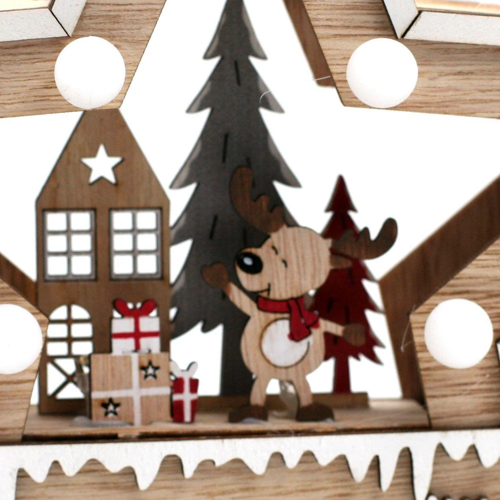 Village Et Renne - Déco De Noël Étoile En Bois Lumineux 25 Cm 2 Village Et Renne - Déco De Noël Étoile En Bois Lumineux 25 Cm – Image 2