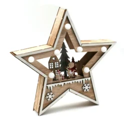 Village Et Renne - Déco De Noël Étoile En Bois Lumineux 25 Cm